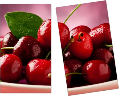 Produktbild von Spritzschutz Herdabdeckplatte Schneidebrett aus Glas Kirschen im Topf 2-Teilig (60x52cm)