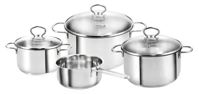 Produktbild von Kopf Topfset Merkur (Edelstahl, Induktion, 4-teilig, mit Schüttrand, Literskala und Glasdeckel)
