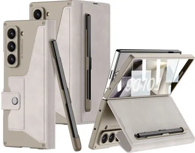 Obrázek produktu pro Pouzdro pro Samsung Galaxy Z Fold 6 Průhledné galvanizované kryt s ochranou displeje, držákem na pero, ochranou objektivu a stojánkem světle šedé
