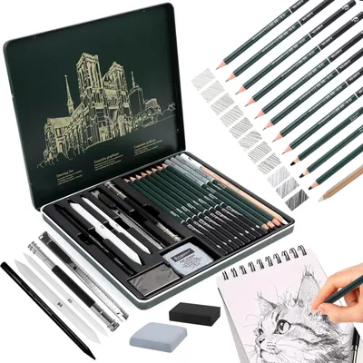 Produktbild von 19-teiliges Zeichenset – Professionelle Bleistift- und Kohleminen
