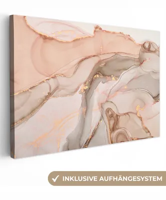 Produktbild von MuchoWow® - Leinwandbilder - Marmor - Rosa - Rosa, Wandbild, Wanddeko Bilder Wohnzimmer, 90x60 cm