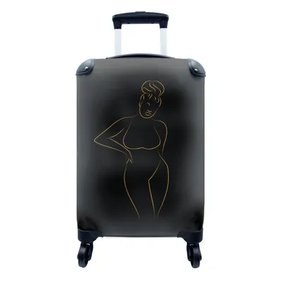Produktbild von MuchoWow® Koffer Handgepäck Trolley Rollkoffer Kleine Reisekoffer mit 4 Rollen - Frau - Schwarz - Gold - Strichzeichnung - Cabin Size < 55x40x23 cm & 55x40x20 cm - Fotokoffer - Kabinenkoffer - Boardgepäck - Reise-Box - Reisekoffer - Reisegepäck - Koffer mit Bild - Trolley für Kinder