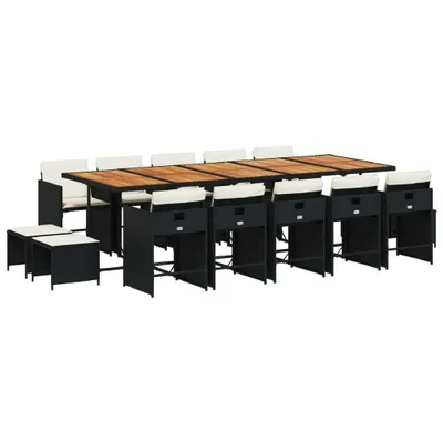 Produktbild von vidaXL 15-tlg. Garten-Essgruppe mit Kissen Schwarz Poly Rattan