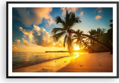 Produktbild von Gerahmtes Poster - Schwarzer Rahmen - Meer Strand Palme - 91,5x61 cm - Wand Bild - Wanddeko - Wandbilder - Kunstposter - Wandposter - Bilderrahmen - Bilder - Kunstdruck - Wandbild - P2BAA91x61-3922