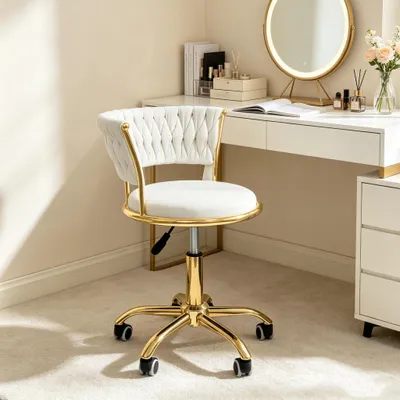 Produktbild von 1xKlein Bürostuhl,Schminkstuhl aus Samt,Schreibtischstuhl Stuhl ,Drehstuhl mit Rückenstütze,Höhenverstellbarer Home Office Stuhl  für Schlafzimmer