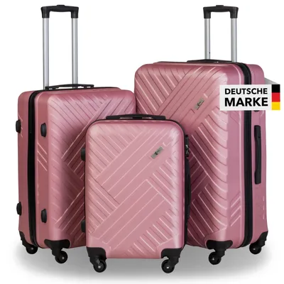 Produktbild von Xonic Design Reisekoffer mit Rollen 360° - ABS Hartschalen-Koffer Trolley mit Zahlenschloss in Handgepäck M-L-XL-Set (Rosé, Set)