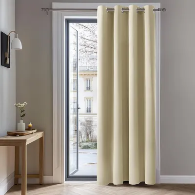 Zdjęcie produktu dla Zasłona zaciemniająca z oczkami, zasłona termoizolacyjna, ochrona przed zimnem, ochrona przed ciepłem, 214x132 cm, beżowa, 1 sztuka