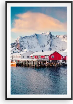 Produktbild von Gerahmtes Poster - Schwarzer Rahmen - Lofoten Dorf Angeln - 61x91,5 cm - Wand Bild - Wanddeko - Wandbilder - Kunstposter - Wandposter - Bilderrahmen - Bilder - Kunstdruck - P2BPA61x91-4762