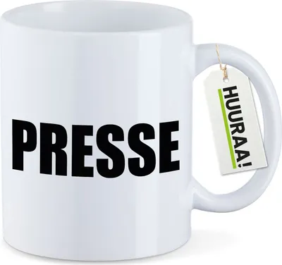 Produktbild von Huuraa Kaffeetasse Presse Schriftzug 330ml Weiß Keramik Kaffeebecher Geschenkidee