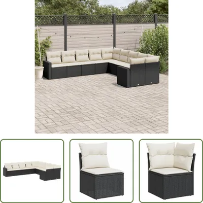 Produktbild von The Living Store 10-tlg. Garten-Sofagarnitur mit Kissen Schwarz Poly Rattan