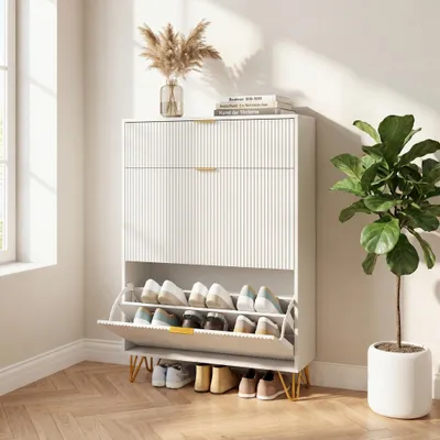 Image de INONEFT, armoire à chaussures étroite, meuble à chaussures avec 3 portes, étagères doubles réglables, dimensions 80x24x118,5 cm, meuble de rangement pour l'entrée
