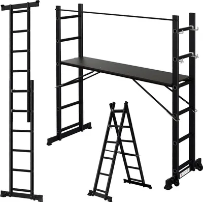 Produktbild von Vigevee Arbeitsgerüst 4-in-1 Mehrzweckleiter Aluminium 2x6 Stufen mit Plattform bis 150 kg 276 cm Schwarz
