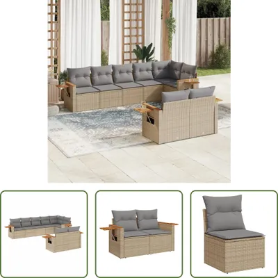 Produktbild von The Living Store 8-tlg. Garten-Sofagarnitur mit Kissen Beige Poly Rattan