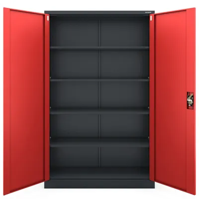 Produktbild von Büroschrank Aktenschrank XXL Metallschrank Flügeltüren Stahlblech Pulverbeschichtung 185 cm x 115 cm x 40 cm Farbe: Anthrazit-rot