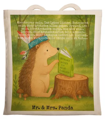 Produktbild von Mr. & Mrs. Panda totebag Igel Federschmuck Design - Weiß - Geschenk, Lagerfeuer, Indianer, Camping, Tiere, Beutel, Einkaufstasche, Tote Bag, Abenteuer, Shopping Tasche