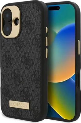 Produktbild von Fall Guess 4G Logo Platte Magsafe Na Iphone 16 - Czarne