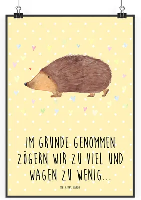 Produktbild von Mr. & Mrs. Panda Bild Igel Herzen DIN A2 - Gelb Pastell - Geschenk, Lustige Sprüche, wanddeko, Herz, drucke, Vertrauen, Leben, Kunstdruck, Liebe, Wandbild, Plakat
