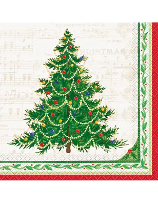 Produktbild von Weihnachtsbaum Servietten aus Papier 16 Stück weiss-grün-rot 33 x 33 cm