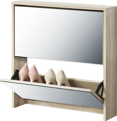 Produktbild von Schuhkipper 'Lund' mit 2 verspiegelten Klappen 67 x 63 x 17 cm Sonoma-Eichenoptik