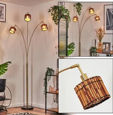 Produktbild von Obenetto Stehlampe aus Metall/Bambus in Schwarz/Messing gebürstet/Natur