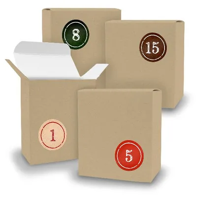 Produktbild von Adventskalender zum Füllen 24x Quader BRAUN + Sticker V08 Z02