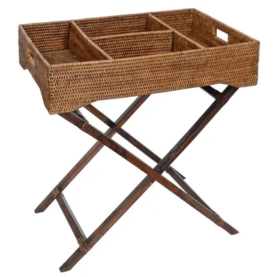 Immagine prodotto di Tavolino da bar in rattan Fiolini / Vassoio del maggiordomo richiudibile Marrone antico