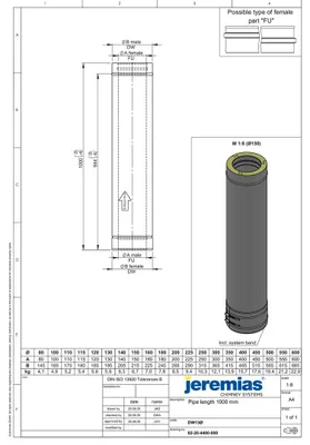 Produktbild von Jeremias DW-FU Edelstahl Abgassystem Längenelement 350mm Innendurchmesser 1000mm Doppelwandig