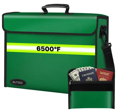 Immagine prodotto di Custodia ignifuga per documenti, con serratura a combinazione, resistente al calore fino a 6500°F, impermeabile, colore verde