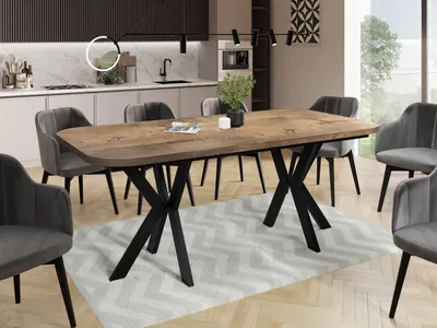 Produktbild von Ausziehbarer Esstisch im Modern-Stil - Rechteckiger Tisch mit Schwarzen Metallbeinen - Industrietisch mit Abgerundeten Ecken - Spacesaver - 200 x 100 cm - Lefkas Eiche