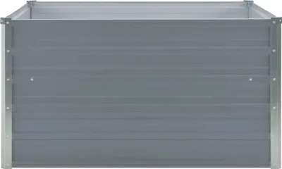 A gray metal raised garden bed.