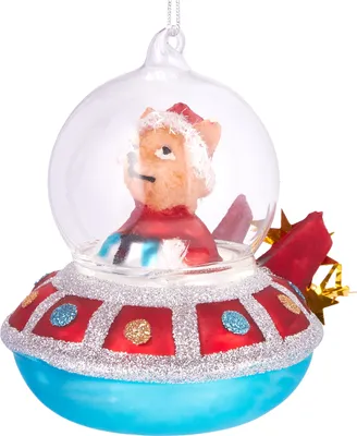 Image de BRUBAKER OVNI avec aide de Noël rouge - Boule de Noël en verre peinte à la main - Décorations de Noël Figurines amusantes Pendentif Déco Boule d'arbre - 10 cm