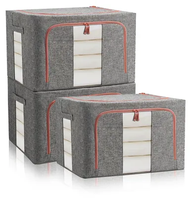 3er-Set Aufbewahrungsboxen 66 l faltbar mit Metallrahmen grau
