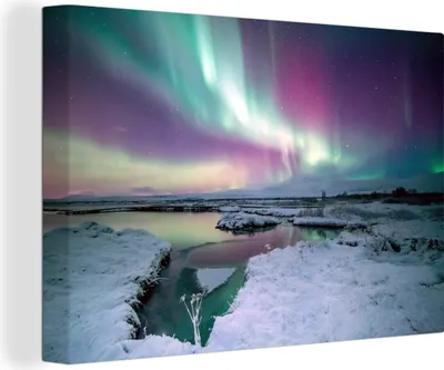 Obrázek produktu pro OneMillionCanvasses® Malba na plátně Nástěnná malba na plátně - Polární záře - Led - Sníh - 150x100cm