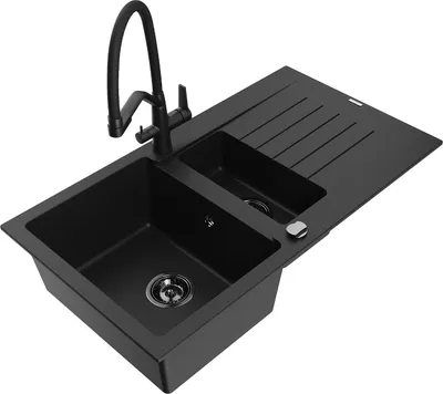 Produktbild von Mexen Matias Granitspüle 1,5-Kammer Schwarz Set