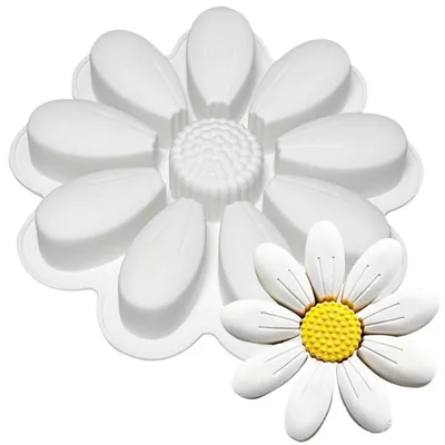 Image de Moulette en silicone en forme de tournesol 3D, idéale pour les gâteaux, les mousses, les gelées et les savons. Dimensions : 22,5 x 22,5 x 3,7 cm