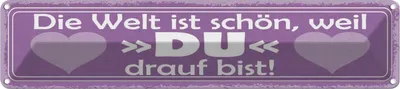 Produktbild von vianmo Blechschild 10x46 cm Welt ist schön weil DU bist Dekoration Spruch Zitat
