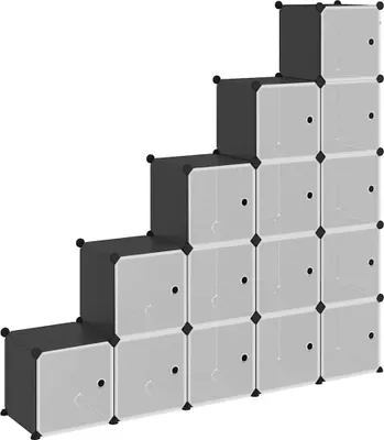 Image de vidaXL Système d'étagères avec 15 cubes et portes Noir PP