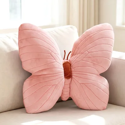 Schmetterlingskissen, Wurfkissen, 40x40 cm, Rosa, Plüsch