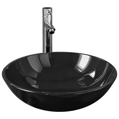 Produktbild von Badezimmer Waschbecken mit Wasserhahn Ablaufgarnitur Schwarz