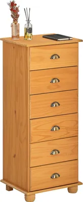 Produktbild von Schubladenkommode COLMAR, Kommode mit 6 Schubladen, Sideboard mit Muschelgriffen, massive Kiefer gebeizt/gewachst, Landhausstil