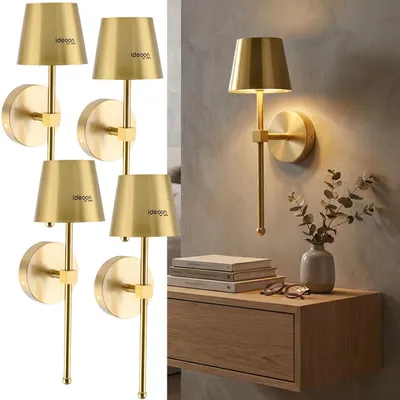 Produktbild von 4er-Set Elegante LED Wandleuchte kabellos mit Fernbedienung: Akku Wandlampe dimmbar in Gold, USB aufladbar mit Timer & Touch-Sensor