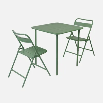 Produktbild von sweeek - Gartentisch aus Stahl + 2 Stühle - Grün