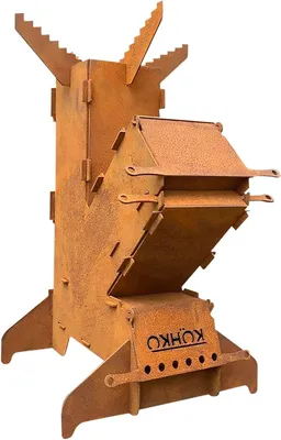 Productafbeelding van Raketoven Cortenstaal - Outdoor Kooktoestel - Buiten Koken - Gesloten Schoorsteen - L20xB19xH345 cm - Roestbruin