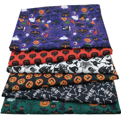 Obrázok produktu pre Solidchoice – Sada 6 bavlnených látok s motívmi na Halloween, vhodné na šitie a kreatívne projekty