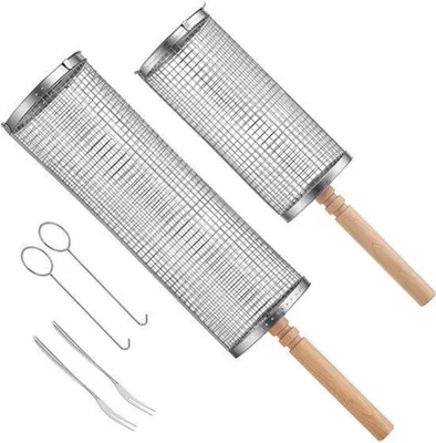 Obrázek produktu pro Sada 2 rotačních grilovacích košů, příslušenství pro nerezovou ocel BBQ