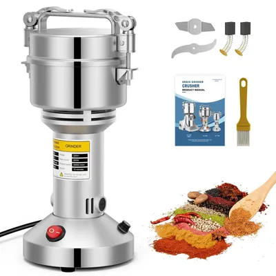 Zdjęcie produktu dla Elektryczny młynek – do mielenia mąki i przypraw – pojemność 150 g – napięcie 220–240 V – do mielenia ziół, zbóż i przypraw – system mielenia z 3 łopatkami
