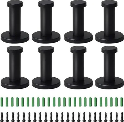 Obrázok produktu pre Unyqoos® 8 kusov okrúhlych závesných háčikov na stenu a na oblečenie, čierna farba, priemer 53 mm, nerezová oceľ, vrátane montážneho materiálu, vhodné na uteráky a oblečenie, maximálna nosnosť 10 kg