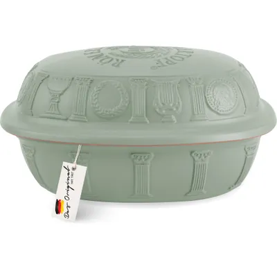Produktbild von Römertopf Keramik Bräter, Grün, 3,5 Liter, für 6 Personen, backofengeeignet, mit Deckel, zum Schmoren, Braten & Dampfgaren, 40 Jahre Jubiläumsedition, festtagstaugliches Serviergeschirr, hält Speisen lange warm, Aromen & Textur bleiben erhalten.