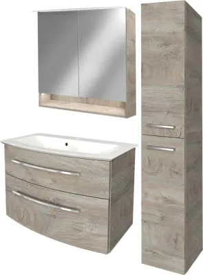 Produktbild von Fackelmann B.STYLE Badmöbel Set 4-teilig, 83 cm, Grau + LED-Spiegelschrank + Hochschrank rechts