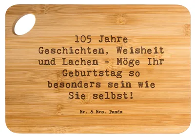 Produktbild von Mr. & Mrs. Panda Hackbrett Spruch 105. Geburtstag - Transparent - Geschenk, Lachen, Freund, Frühstücksbrettchen, holzschneidebrett, Alter, Küchenbrett, 105 Jahre